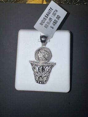 Moissanite Basketball Hoop Pendant | 925 Silver | Iced Out Sports Charm